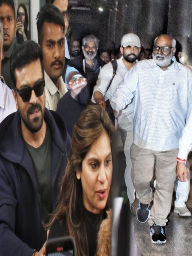 RRR team Return.. Rajamouli @HYD.. Ram Charan @Delhi..